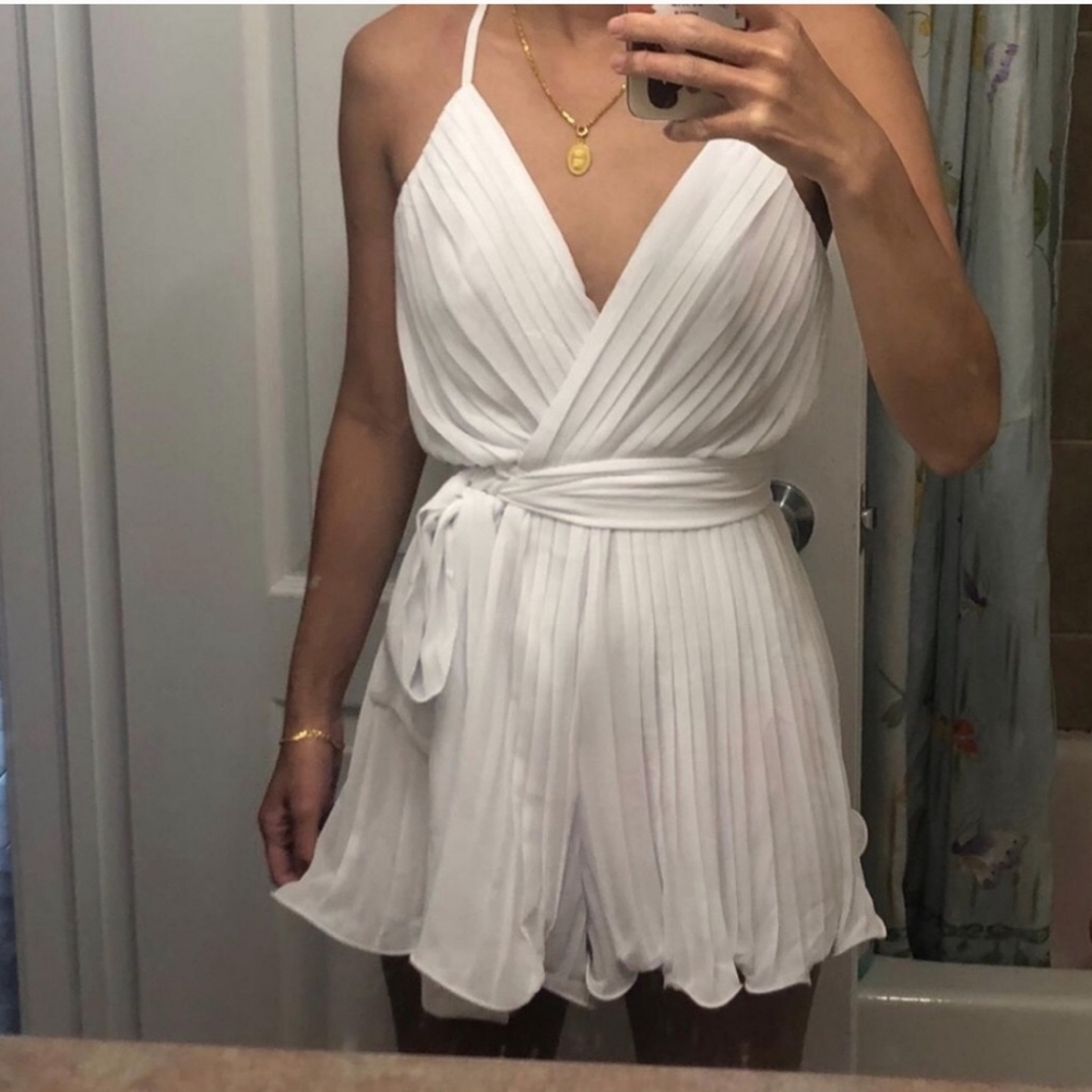 Elegant White Pleated Romper